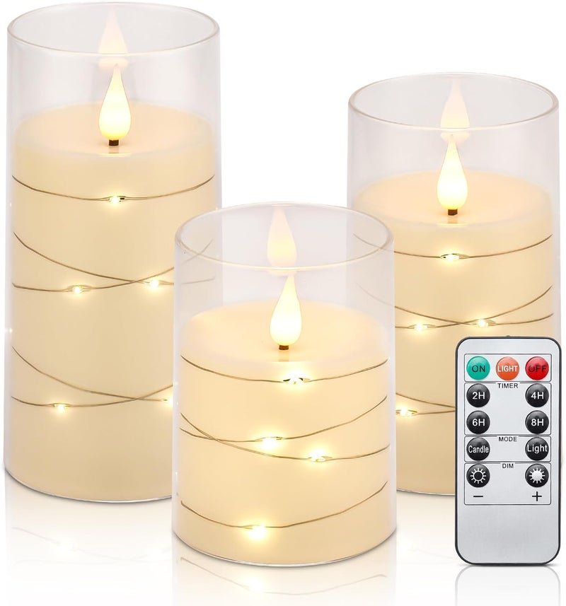 Aignis Flickering Flameless Candles Battery Operated Candles LED Candles with Remote Timer for Home/Wedding/Birthday/Holiday Decor, Warm White 3D Flame Set of 3 (D3 xH4 5" 6") - Image 1